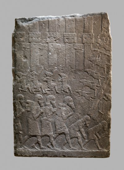 escena de batalla de asirios asaltando una ciudadela, c.704-681 a.C. (alabastro de yeso) de Neo Assyrian